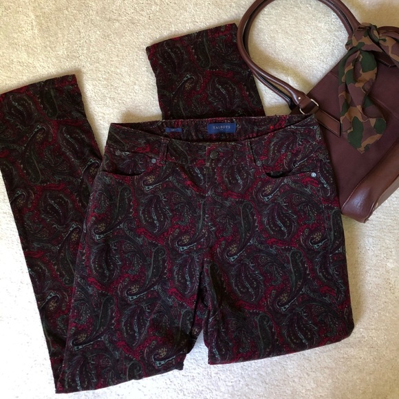 🍂Talbots Autumnal Paisley Print Stretch Corduroy Pant Size 10 Curvy Fit - Picture 1 of 8